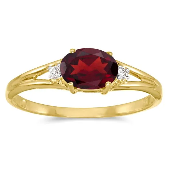 14K Yellow Gold Oval Garnet and Diamond Side Set Birthstone Ring J. Meredith Jewelers Delafield, WI