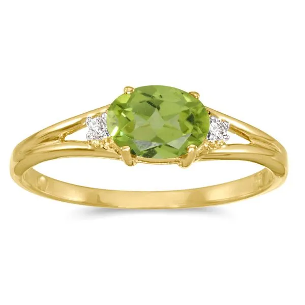 14K Yellow Gold Oval Peridot and Diamond Side Set Birthstone Ring The Jewelry Source El Segundo, CA