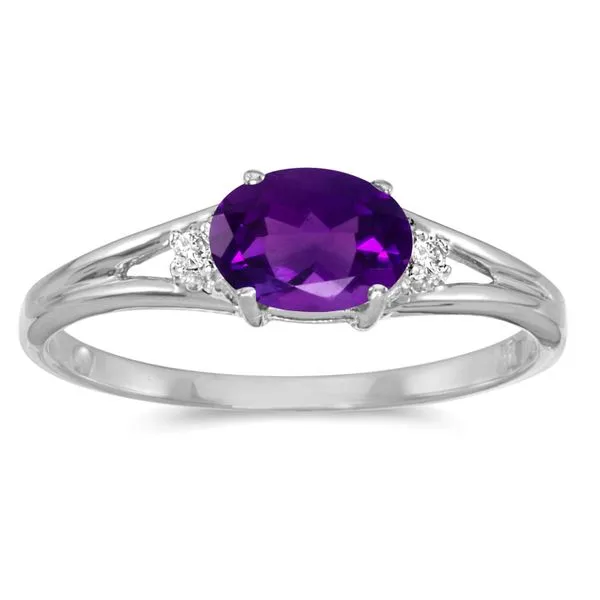 14K White Gold Oval Amethyst and Diamond Side Set Birthstone Ring The Jewelry Source El Segundo, CA