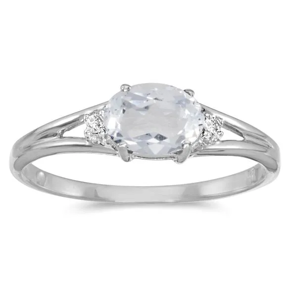 14K White Gold Oval White Topaz and Diamond Side Set Birthstone Ring Clater Jewelers Louisville, KY