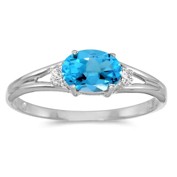 14K White Gold Oval Blue Topaz and Diamond Side Set Birthstone Ring Ambassador Diamond Jewelers Tucson, AZ