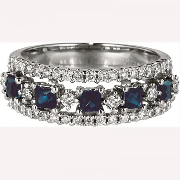 14K White Gold Square Sapphire and Diamond Precious Fashion Ring Ambassador Diamond Jewelers Tucson, AZ