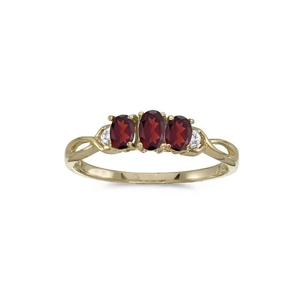 14k Yellow Gold Oval Garnet And Diamond Three Stone Ring Davidson Jewelers East Moline, IL