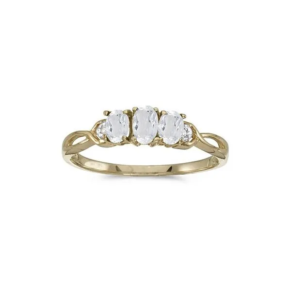 14k Yellow Gold Oval White Topaz And Diamond Three Stone Ring Ambassador Diamond Jewelers Tucson, AZ