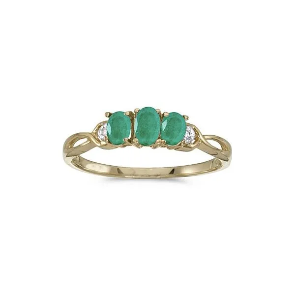 14k Yellow Gold Oval Emerald And Diamond Three Stone Ring Ambassador Diamond Jewelers Tucson, AZ