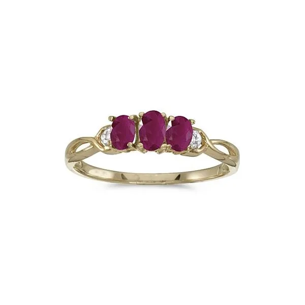 14k Yellow Gold Oval Ruby And Diamond Three Stone Ring Ambassador Diamond Jewelers Tucson, AZ
