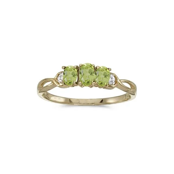 14k Yellow Gold Oval Peridot And Diamond Three Stone Ring Ambassador Diamond Jewelers Tucson, AZ