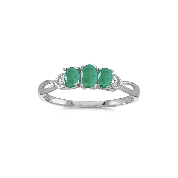 14k White Gold Oval Emerald And Diamond Three Stone Ring Ambassador Diamond Jewelers Tucson, AZ