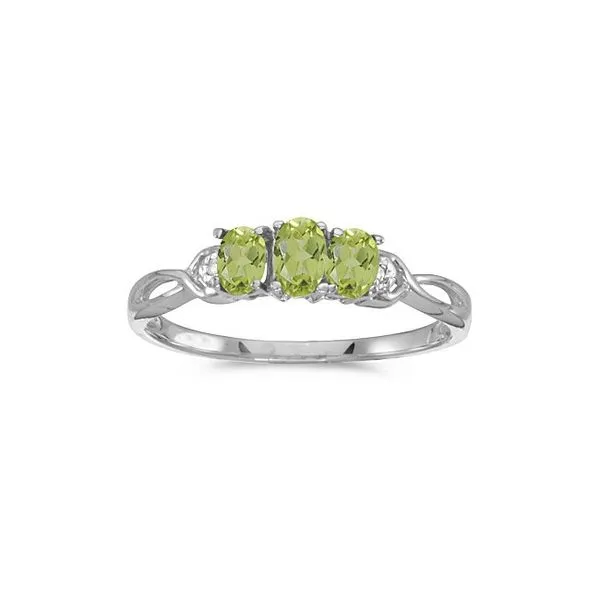 14k White Gold Oval Peridot And Diamond Three Stone Ring Ambassador Diamond Jewelers Tucson, AZ