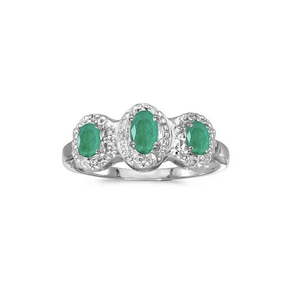 10k White Gold Oval Emerald And Diamond Three Stone Ring Ambassador Diamond Jewelers Tucson, AZ