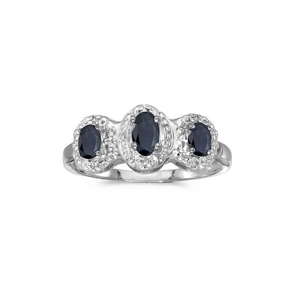 10k White Gold Oval Sapphire And Diamond Three Stone Ring Ambassador Diamond Jewelers Tucson, AZ
