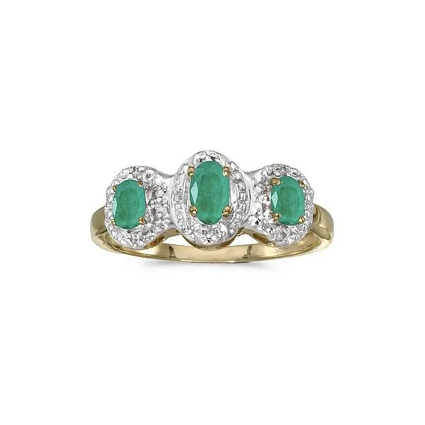 14k Yellow Gold Oval Emerald And Diamond Three Stone Ring Ambassador Diamond Jewelers Tucson, AZ