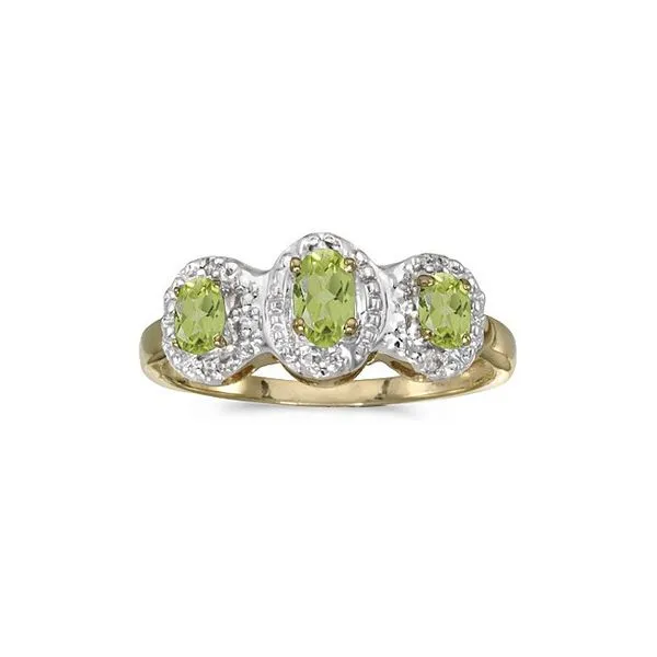 14k Yellow Gold Oval Peridot And Diamond Three Stone Ring Ambassador Diamond Jewelers Tucson, AZ
