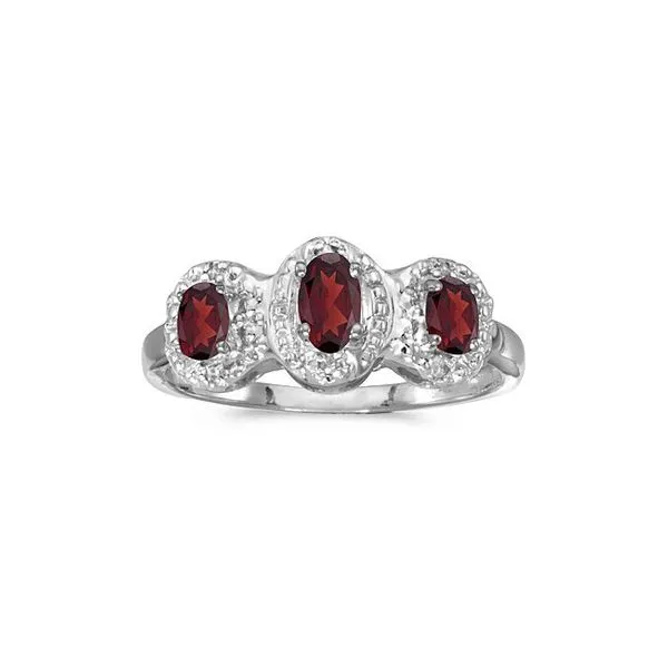 14k White Gold Oval Garnet And Diamond Three Stone Ring Ambassador Diamond Jewelers Tucson, AZ