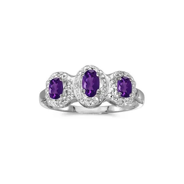 14k White Gold Oval Amethyst And Diamond Three Stone Ring Ambassador Diamond Jewelers Tucson, AZ