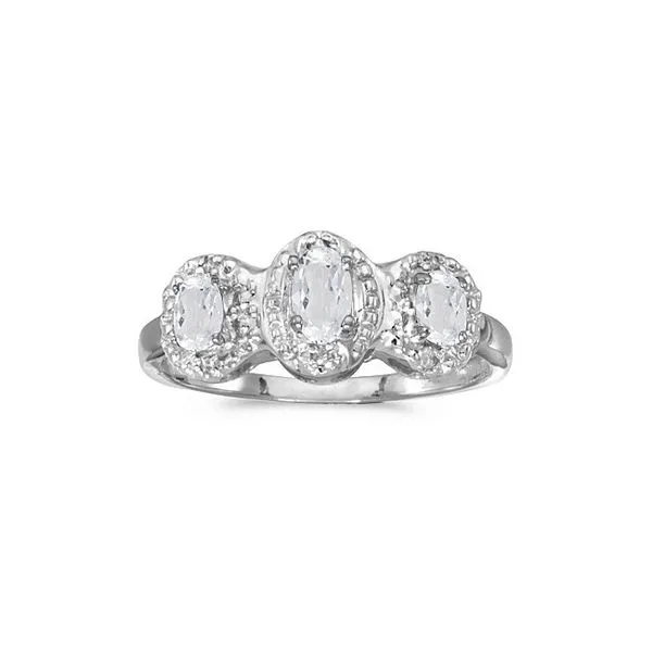 14k White Gold Oval White Topaz And Diamond Three Stone Ring Ambassador Diamond Jewelers Tucson, AZ