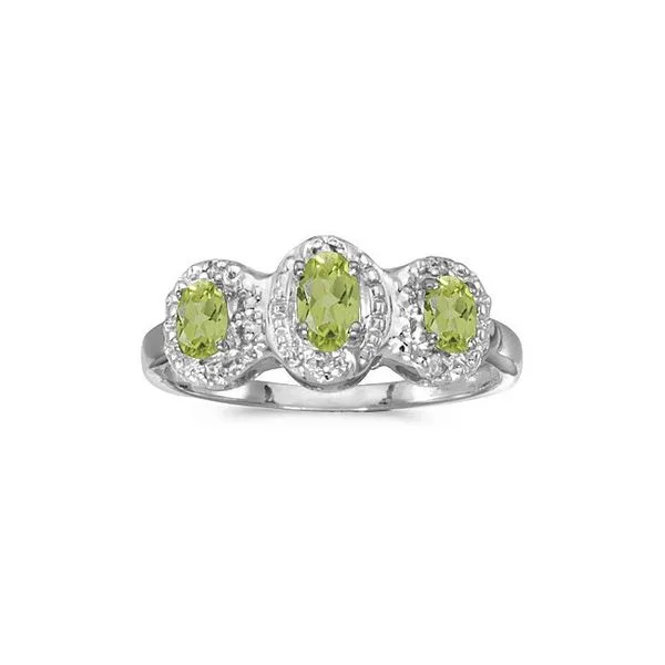 14k White Gold Oval Peridot And Diamond Three Stone Ring Davidson Jewelers East Moline, IL