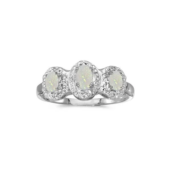14k White Gold Oval Opal And Diamond Three Stone Ring Ambassador Diamond Jewelers Tucson, AZ