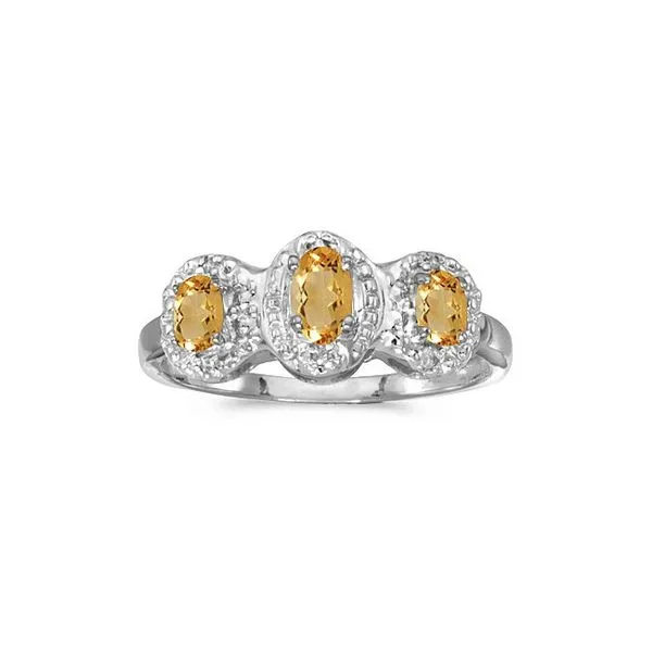 14k White Gold Oval Citrine And Diamond Three Stone Ring Ambassador Diamond Jewelers Tucson, AZ