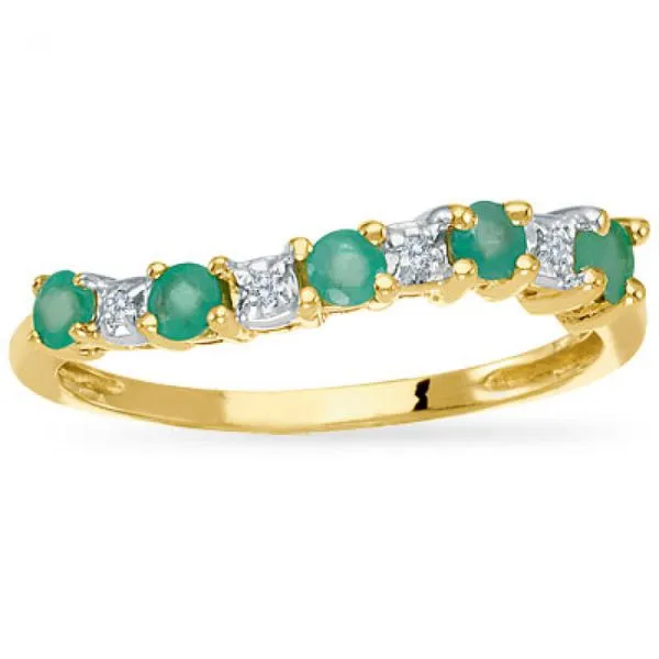 14K Yellow Gold Precious Emerald and Diamond Curved Band Ring Ambassador Diamond Jewelers Tucson, AZ
