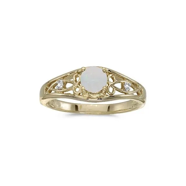 14k Yellow Gold Round Opal And Diamond Ring Ambassador Diamond Jewelers Tucson, AZ