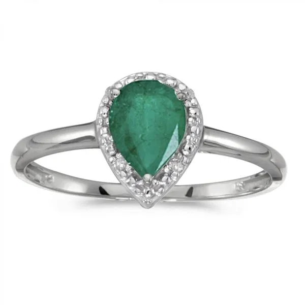 10k White Gold Pear Emerald And Diamond Ring Ambassador Diamond Jewelers Tucson, AZ