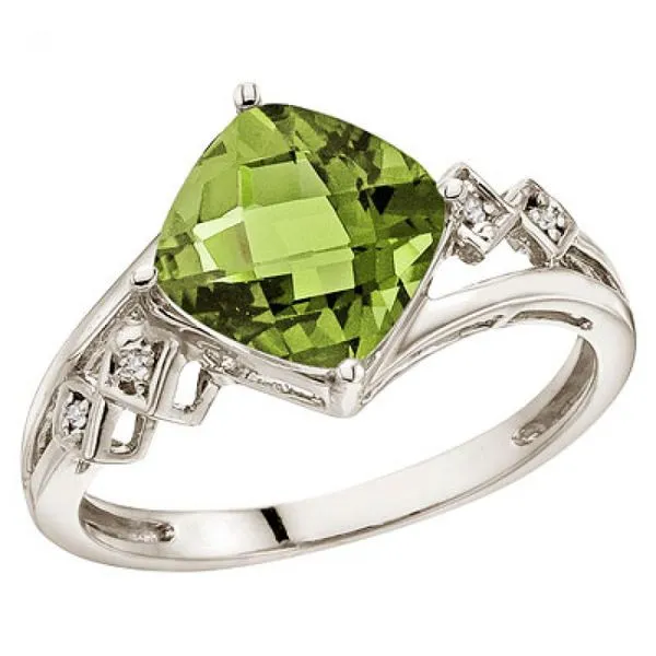 14K White Gold 8 mm Cushion Peridot and Diamond Ring Moseley Diamond Showcase Inc Lexington, SC