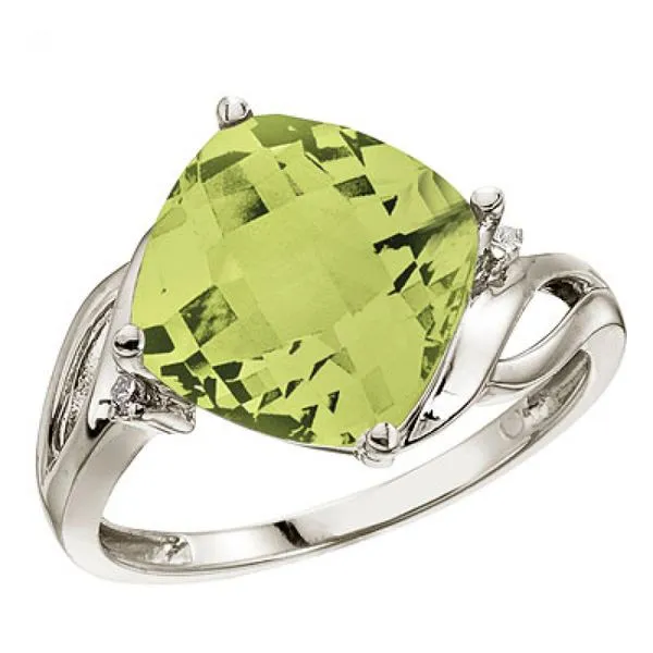 14K White Gold 10 mm Cushion Peridot and Diamond Ring The Jewelry Source El Segundo, CA