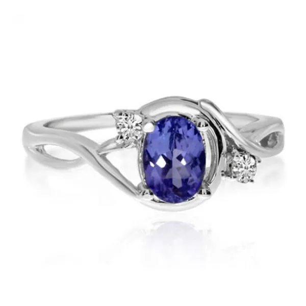 14K White Gold 7x5 Oval Tanzanite and Diamond Bypass Fashion Ring Ambassador Diamond Jewelers Tucson, AZ