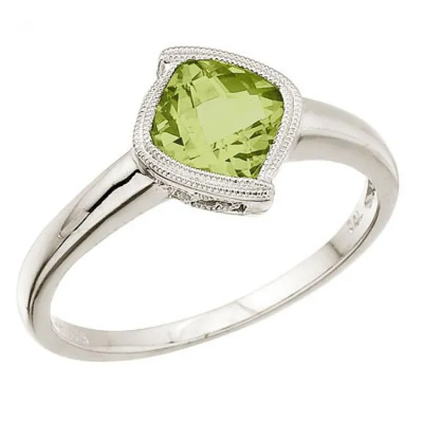 14K White Gold 6 mm Cushion Peridot Ring Ambassador Diamond Jewelers Tucson, AZ