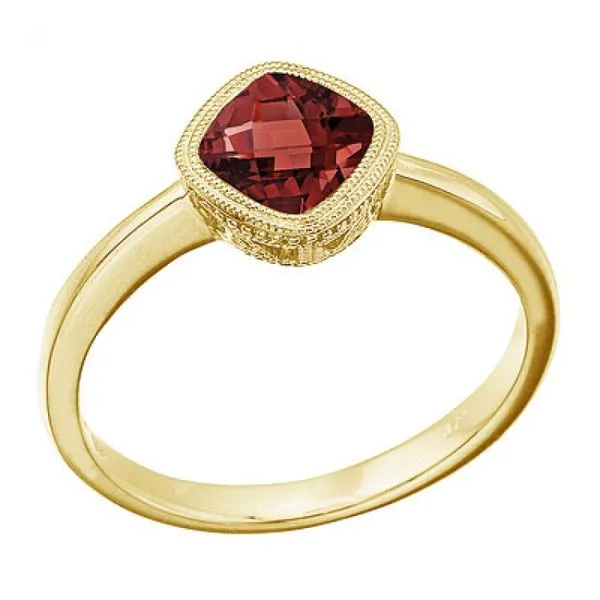 14K Yellow Gold Cushion Garnet Millgrain Ring Castle Couture Fine Jewelry Manalapan, NJ