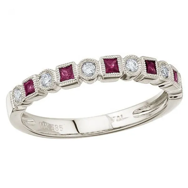 14K White Gold Princess Ruby and Diamond Stackable Ring Ambassador Diamond Jewelers Tucson, AZ
