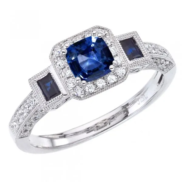 14K White Gold Diamond and Emerald Cut Sapphire Ring Ambassador Diamond Jewelers Tucson, AZ