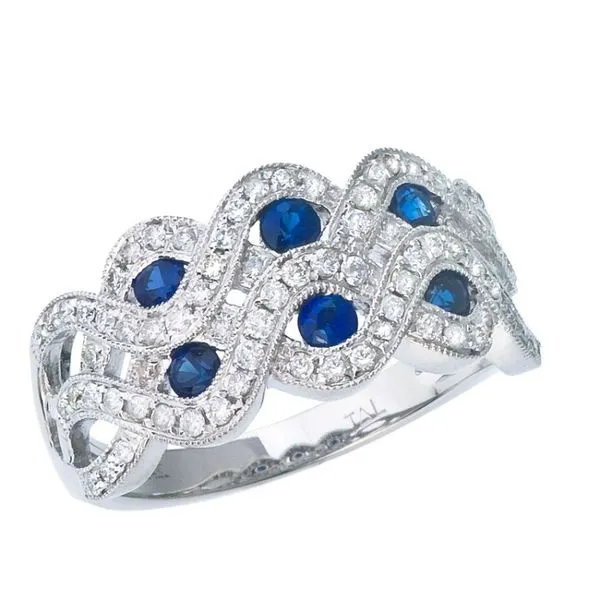 14k White Gold Two Row Sapphire and Diamond Ring Ambassador Diamond Jewelers Tucson, AZ