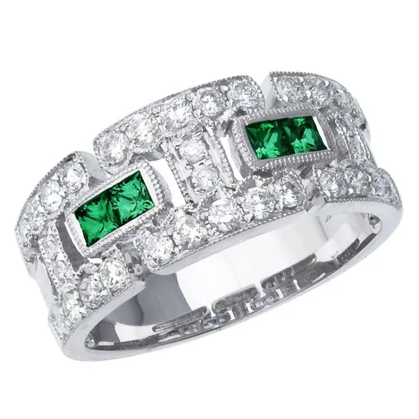 14K White Gold Princess Emerald and Diamond Geometric Fashion Band Ambassador Diamond Jewelers Tucson, AZ
