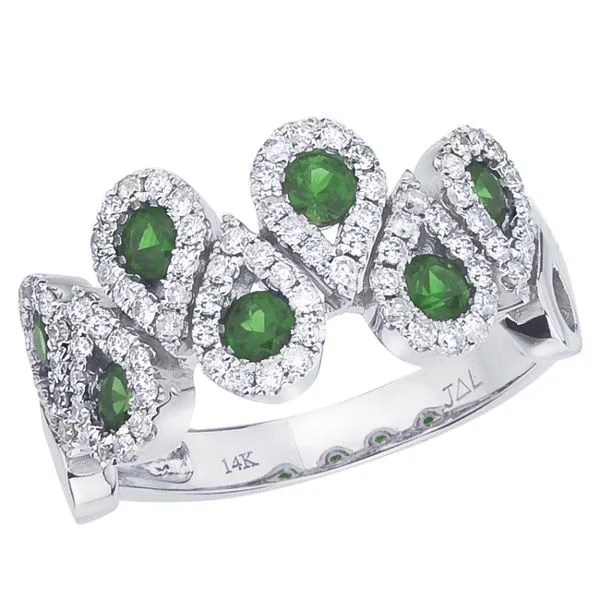 14K White Gold Precious Round Emerald and Diamond Teardrop Fashion Ring Ambassador Diamond Jewelers Tucson, AZ