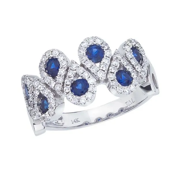 14K White Gold Precious Round Sapphire and Diamond Teardrop Fashion Ring Ambassador Diamond Jewelers Tucson, AZ