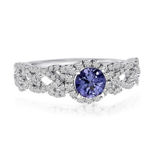 14K White Gold 5mm Round Tanzanite and Diamond Braided Fashion Ring Ambassador Diamond Jewelers Tucson, AZ