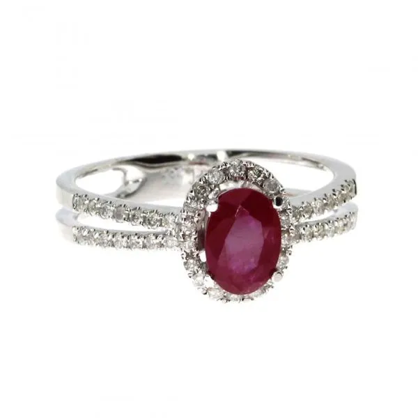 14K White Gold Precious 7x5 mm Oval Ruby and Diamond Ring Ambassador Diamond Jewelers Tucson, AZ