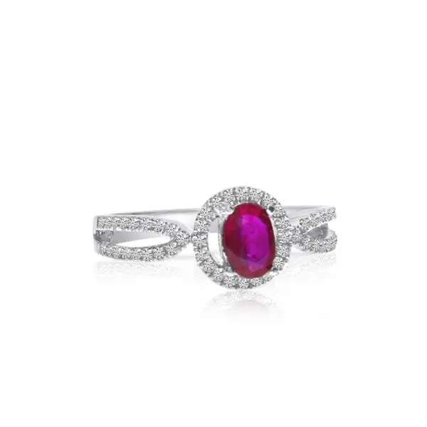 14K White Gold Oval Ruby and Diamond Precious Ring Ambassador Diamond Jewelers Tucson, AZ