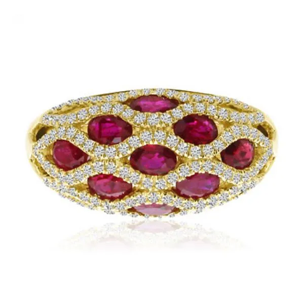 14K Yellow Gold Oval Ruby and Diamond Basket Weave Precious Fashion Ring Ambassador Diamond Jewelers Tucson, AZ