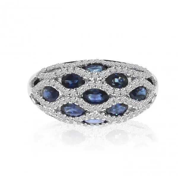 14K White Gold Oval Sapphire and Diamond Basket Weave Precious Fashion Ring Ambassador Diamond Jewelers Tucson, AZ