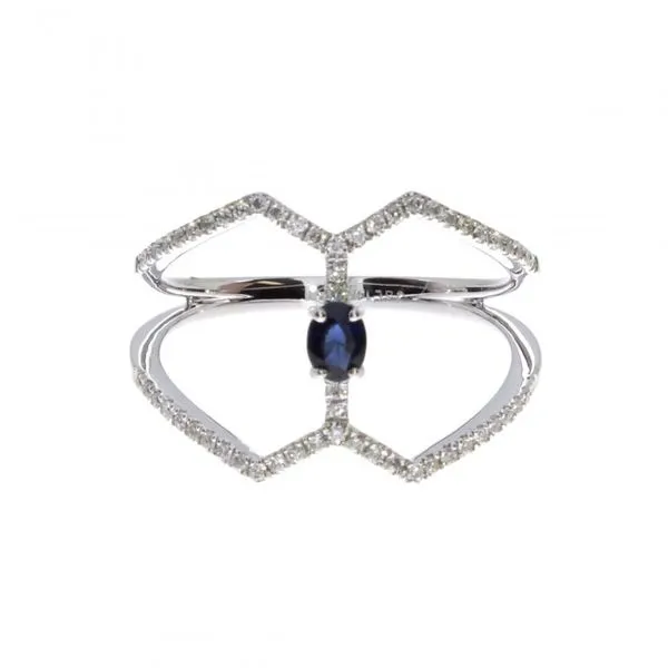14K White Gold 4x3 mm Oval Sapphire and Diamond Negative Space Fashion Ring Ambassador Diamond Jewelers Tucson, AZ