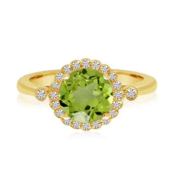 14K Yellow Gold Round Peridot and Diamond Halo Ring Ambassador Diamond Jewelers Tucson, AZ