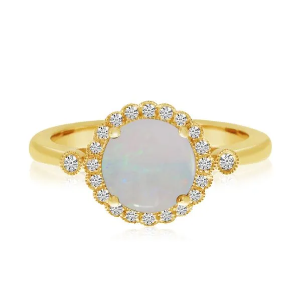 14K Yellow Gold Round Opal and Diamond Halo Ring J. Meredith Jewelers Delafield, WI