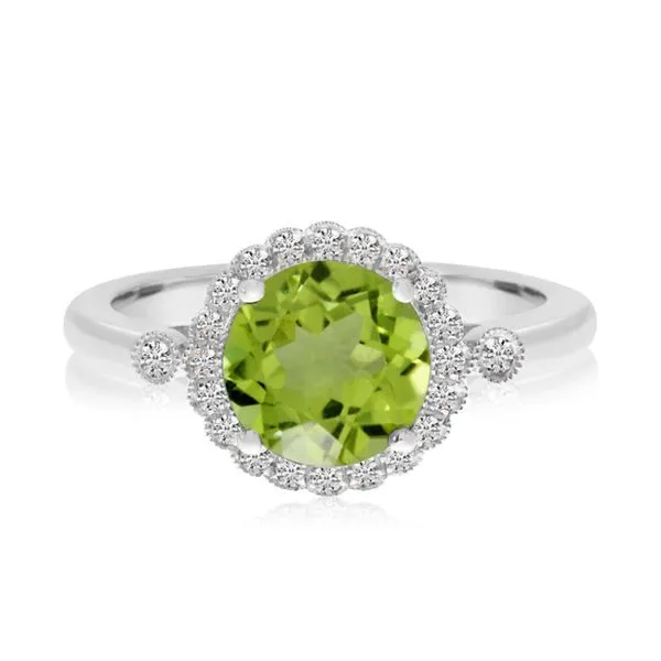 14K White Gold Round Peridot and Diamond Halo Ring Ambassador Diamond Jewelers Tucson, AZ