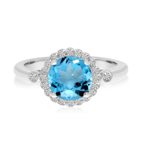 14K White Gold Round Blue Topaz and Diamond Halo Ring Ambassador Diamond Jewelers Tucson, AZ