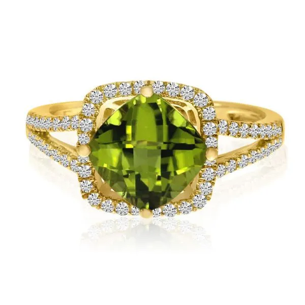 14K White Gold Cushion Peridot and Diamond Fashion Ring Ambassador Diamond Jewelers Tucson, AZ