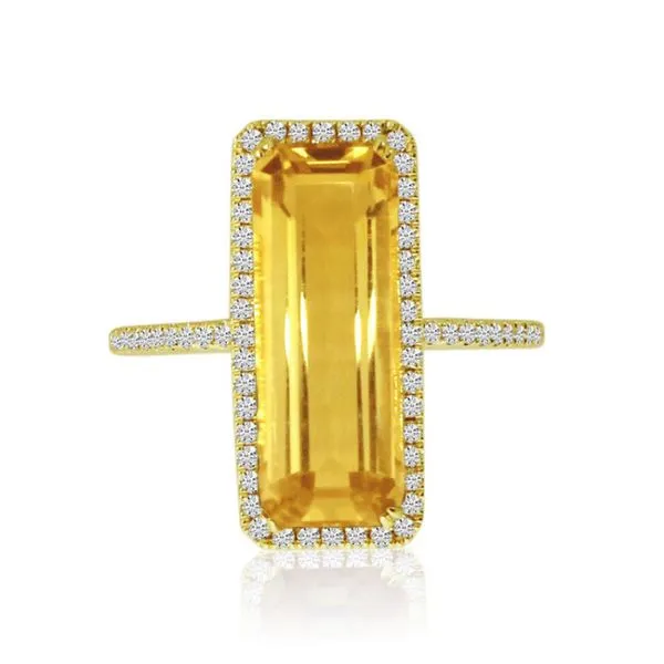 14K Yellow Gold Long Octagon Citrine and Diamond Semi Precious Ring Ambassador Diamond Jewelers Tucson, AZ