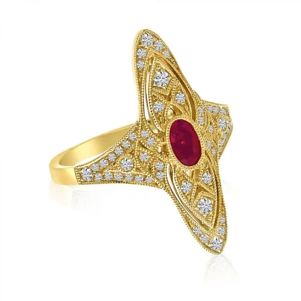 14K Yellow Gold Oval Ruby and Diamonds Precious Filigree Ring Ambassador Diamond Jewelers Tucson, AZ